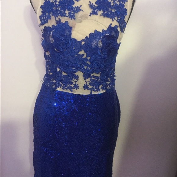 ❌DONATED❌Royal Blue Crochet Appliqué Sequins Mesh Lined Mini Dress - Picture 6 of 16